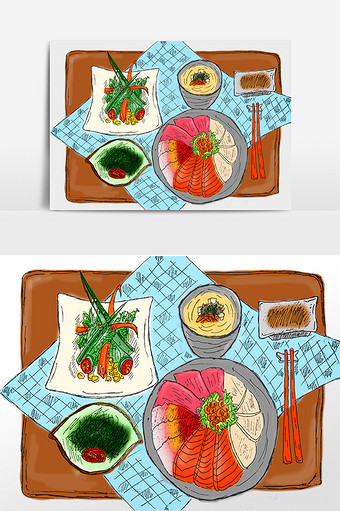 日式定食套餐手绘素材图片