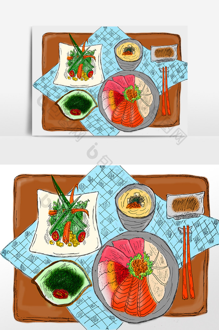 日式定食套餐手绘素材