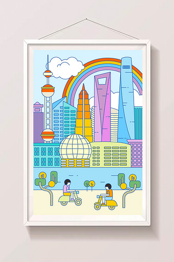 扁平风格城市旅行标志建筑物插画图片