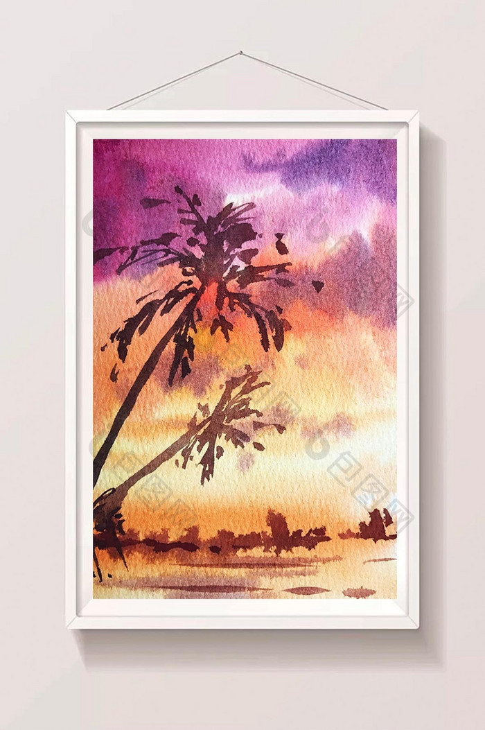 紫色水彩手绘夏日背景插画素材