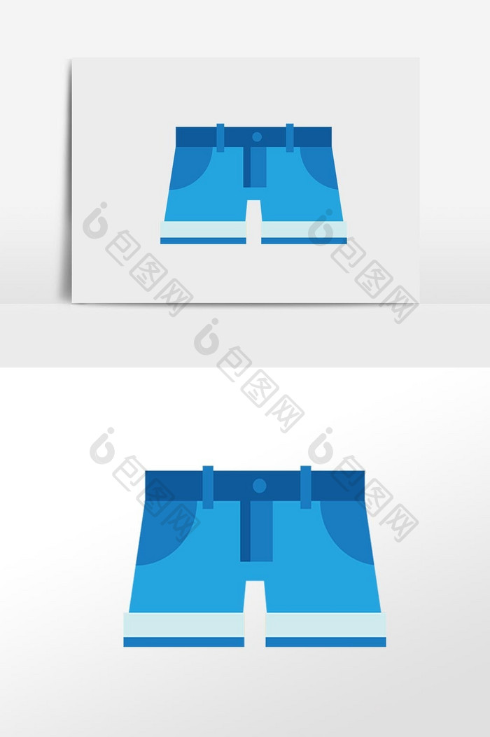 蓝色夏日热裤扁平插画素材