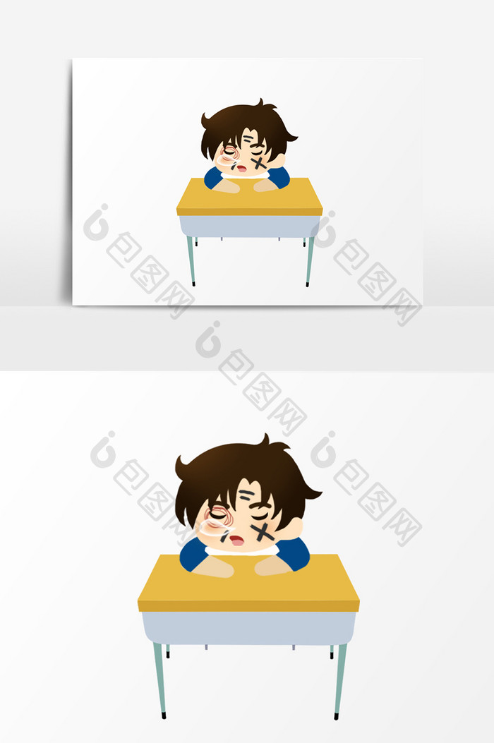 课桌与男孩插画元素