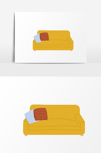 手绘黄色沙发插画元素图片