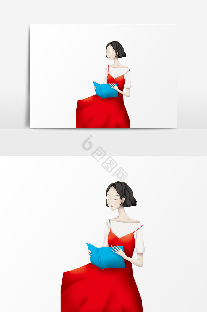 红裙女孩插画图片