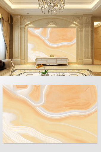 高清3D大理石纹山水花日出背景墙九州流沙图片