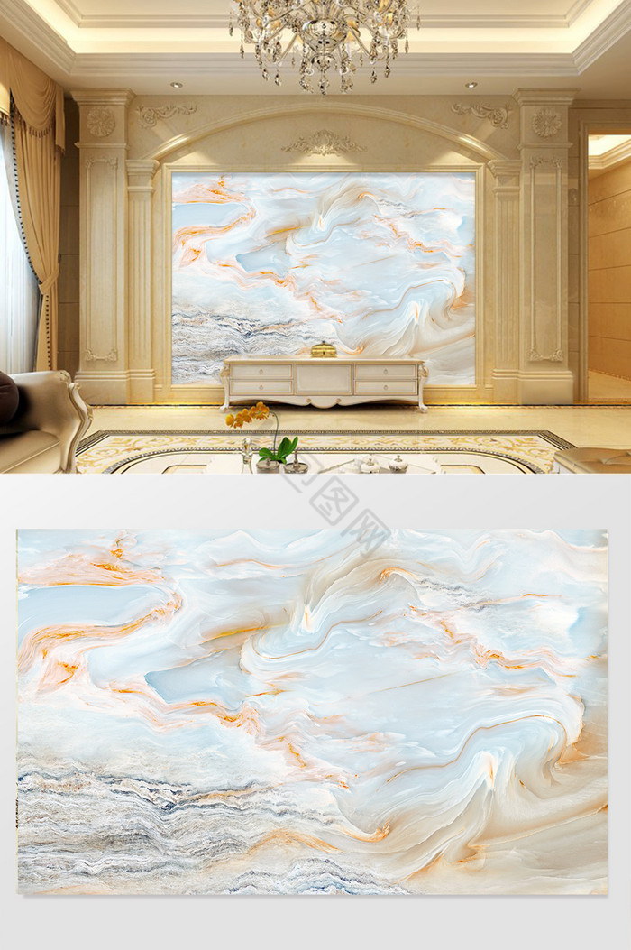 高清3D大理石纹山水花日出背景墙云舞图片