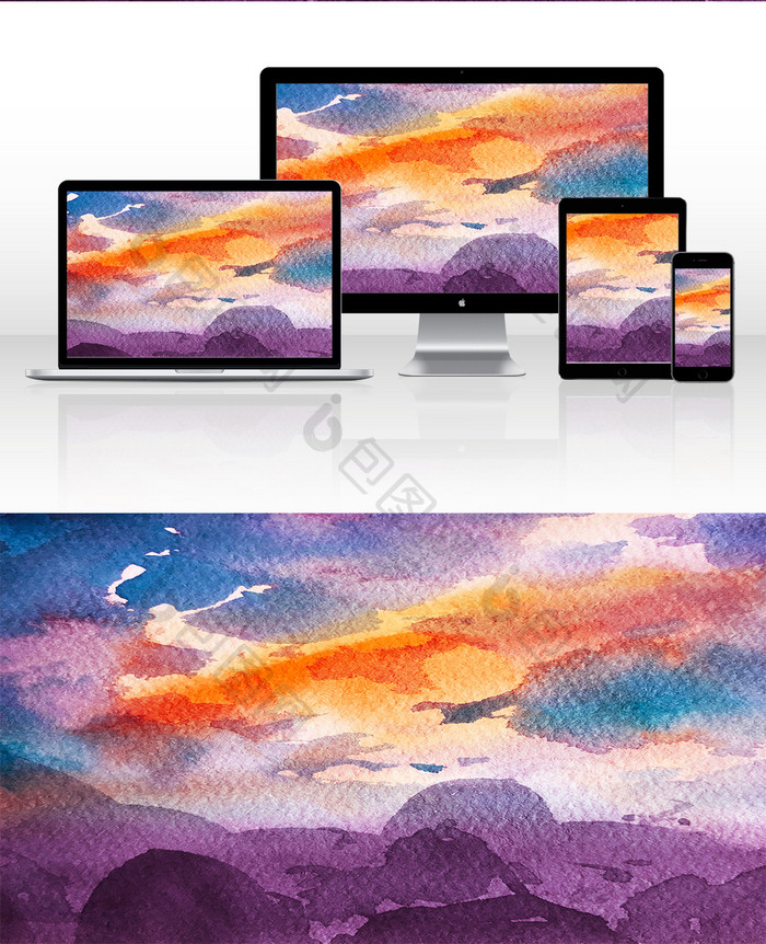 紫色清新水彩手绘插画背景插画素材