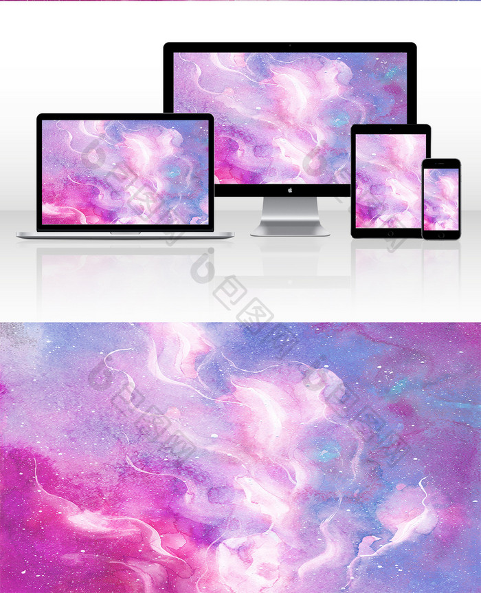 紫色水彩手绘背景星空素材