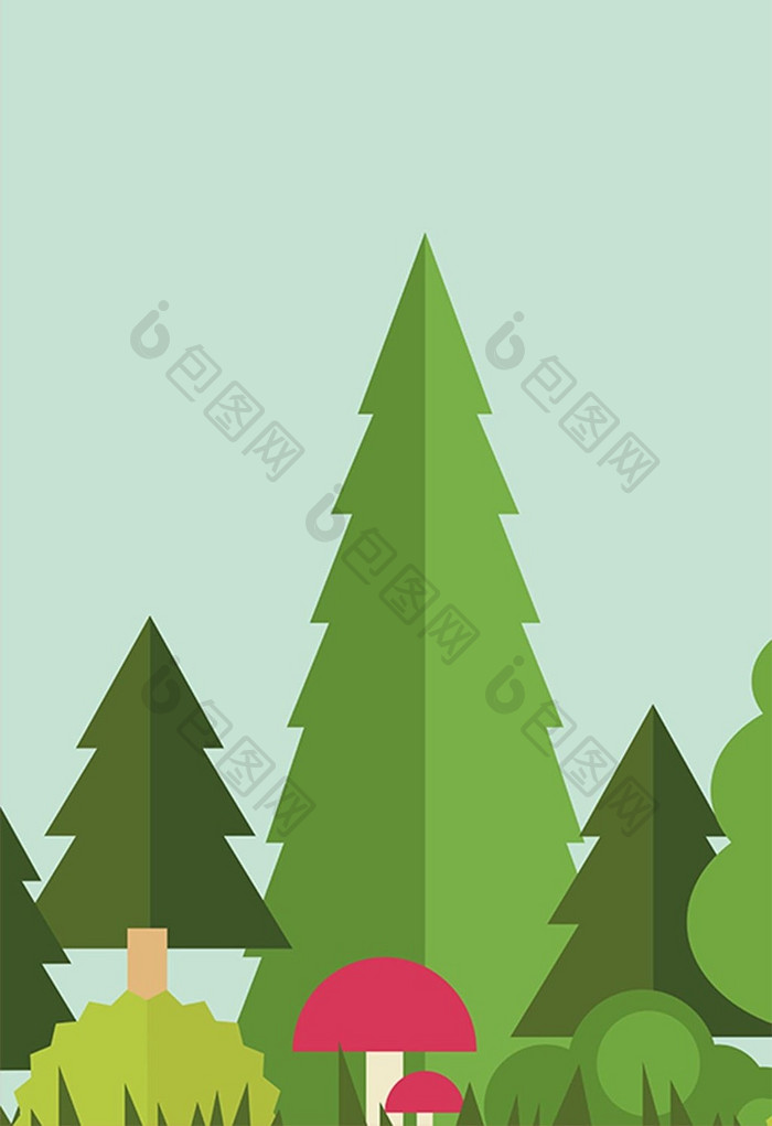 绿色山水扁平元素插画背景素材
