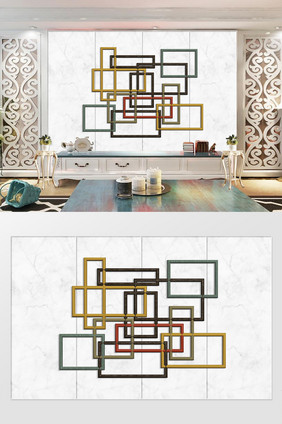 复古金属拼接线条北欧3d电视背景墙