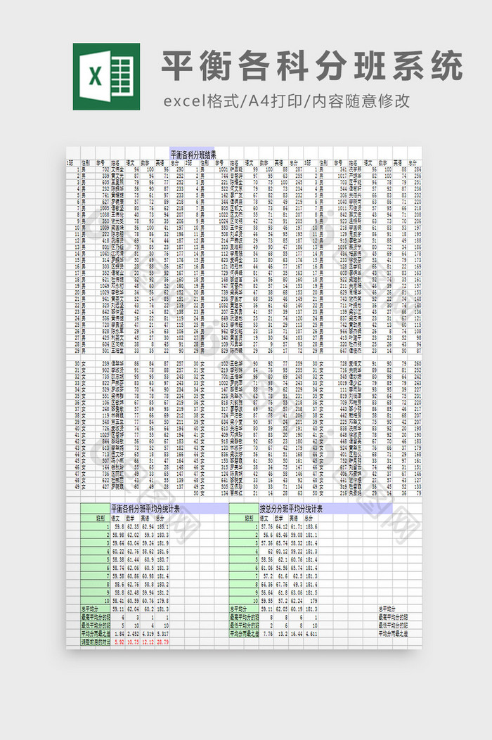 平衡各科分班系统excel模板