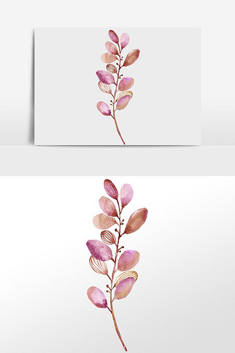 粉色树叶水彩插画元素图片