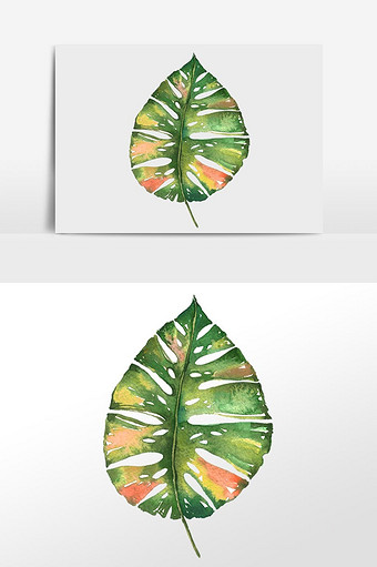 绿色水彩树叶插画素材图片