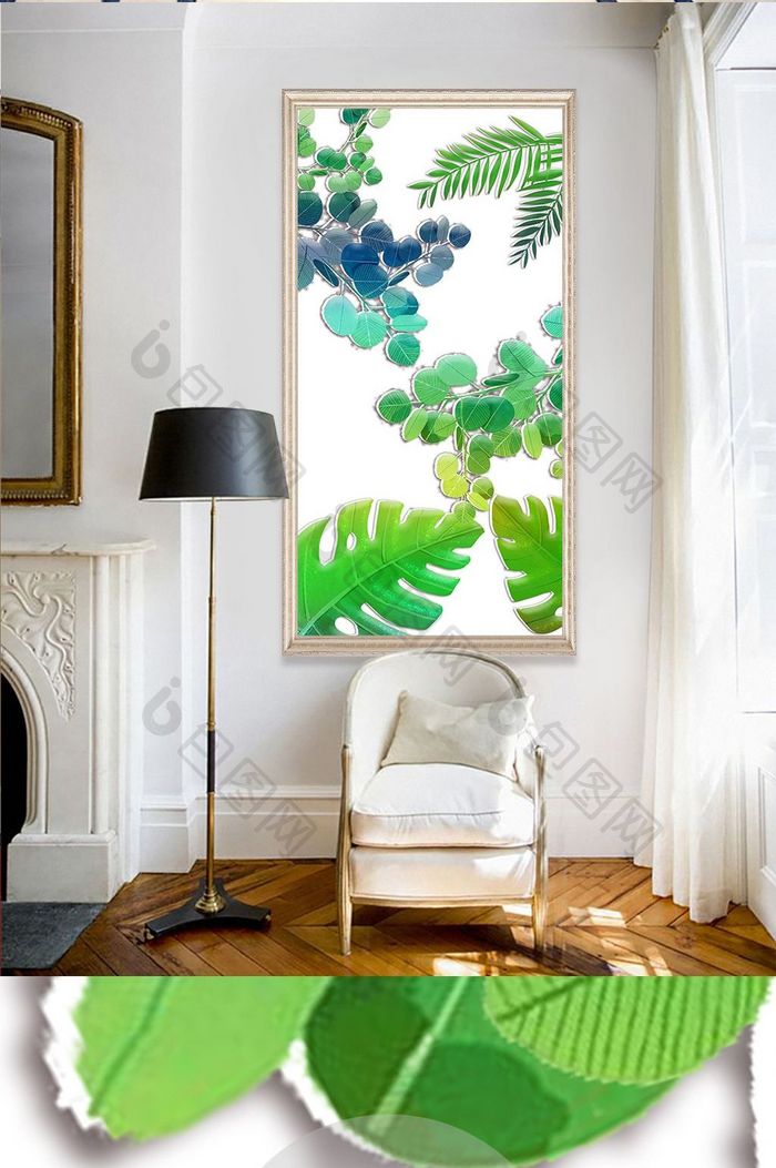 北欧现代热带植物玄关装饰画
