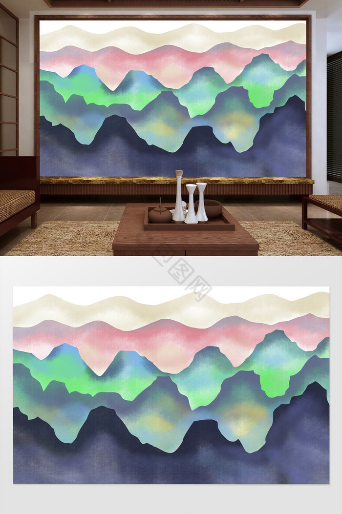 新中式抽象山水水墨背景墙图片