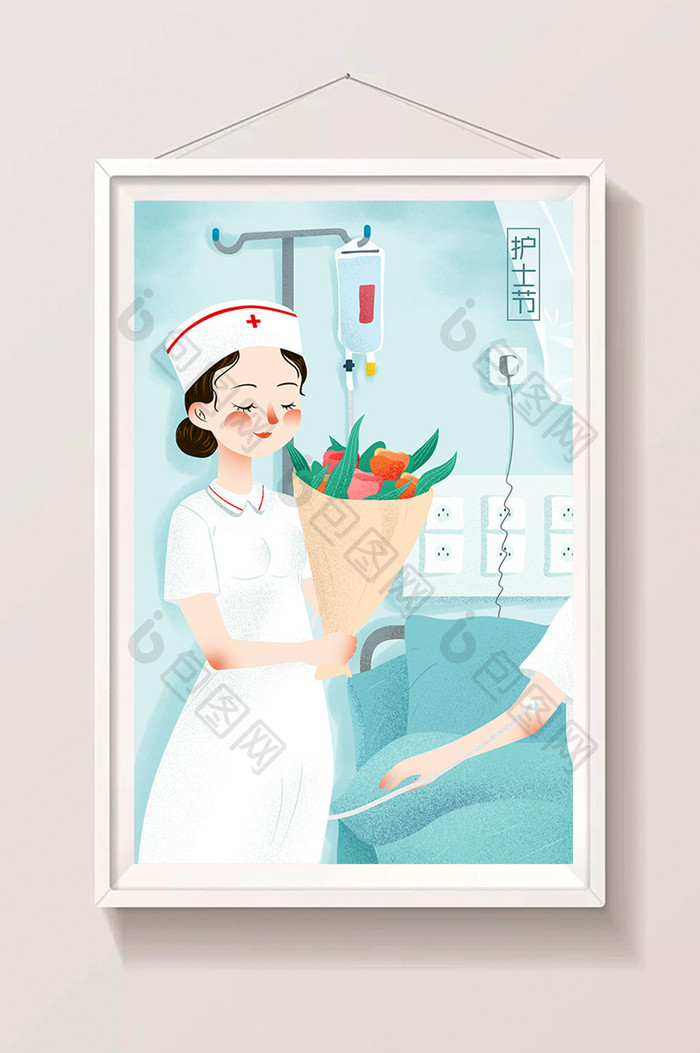清新国际护士节护士手拿鲜花卡通插画