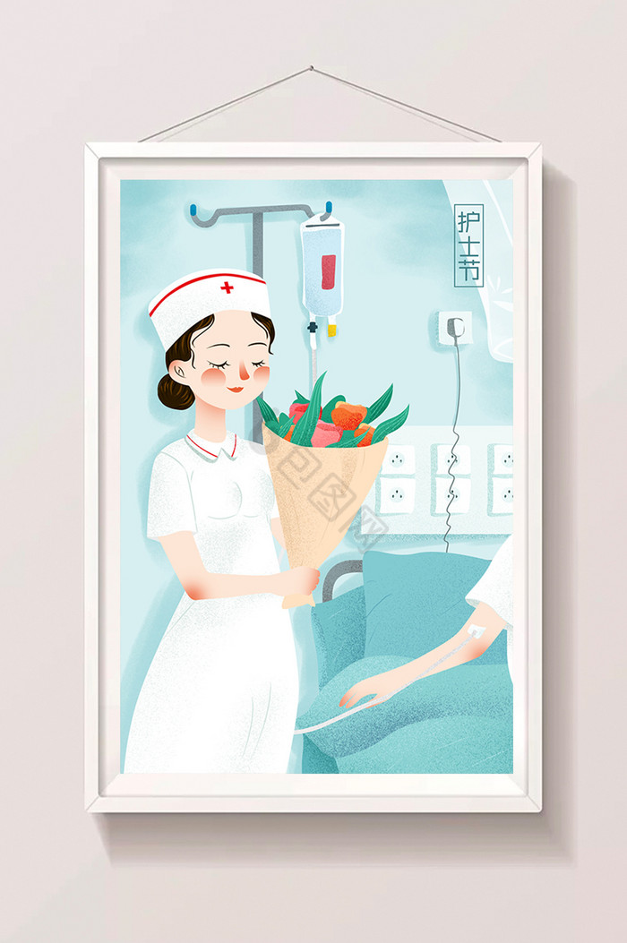 国际护士节护士手拿鲜花插画图片