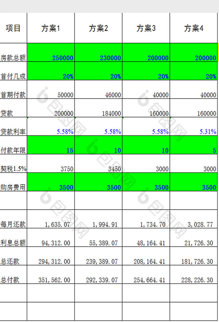 房屋按揭计算表excel模板