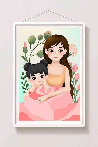 温馨母亲节亲情母婴花卉插画图片