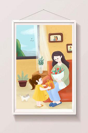 可爱温馨原创手绘母亲节插画图片