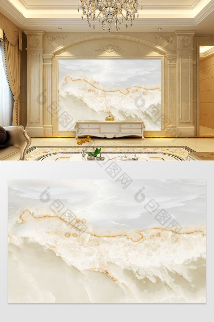 高清3D大理石纹山水花日出背景墙流线石设图片图片