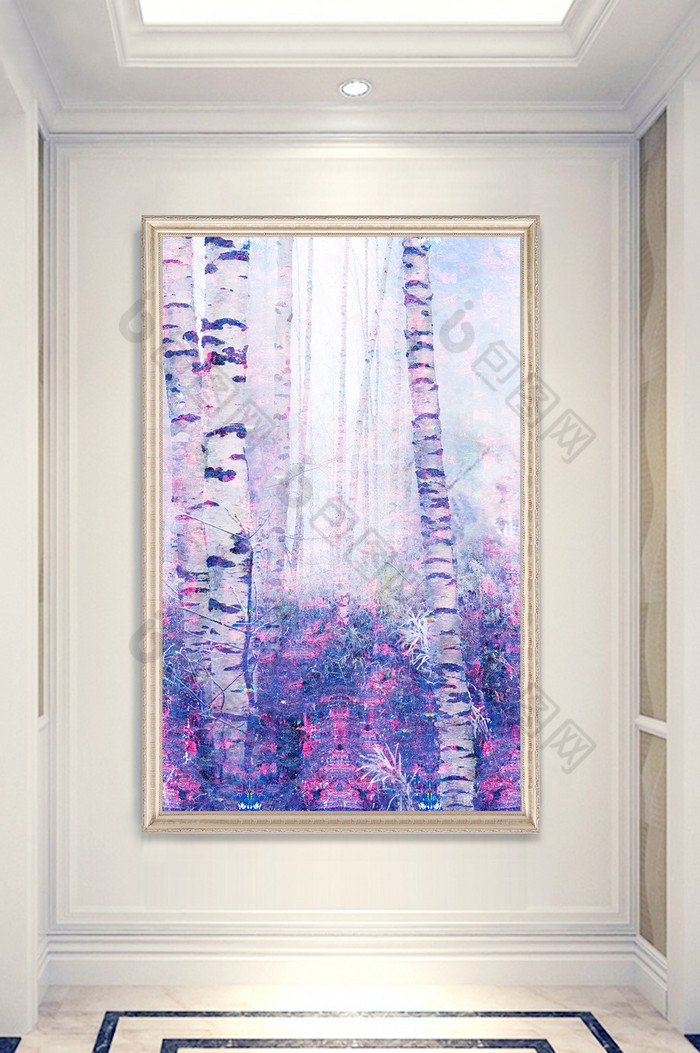 现代北欧油画白桦树林玄关装饰画图片图片