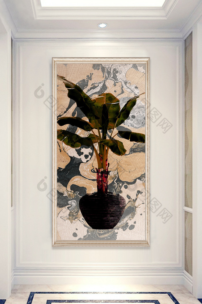 现代抽象大气植物玄关画装饰画