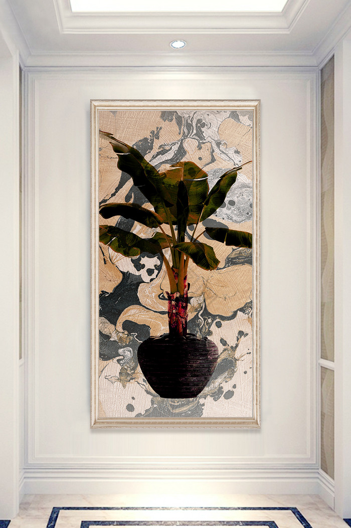 现代抽象大气植物玄关画装饰画图片