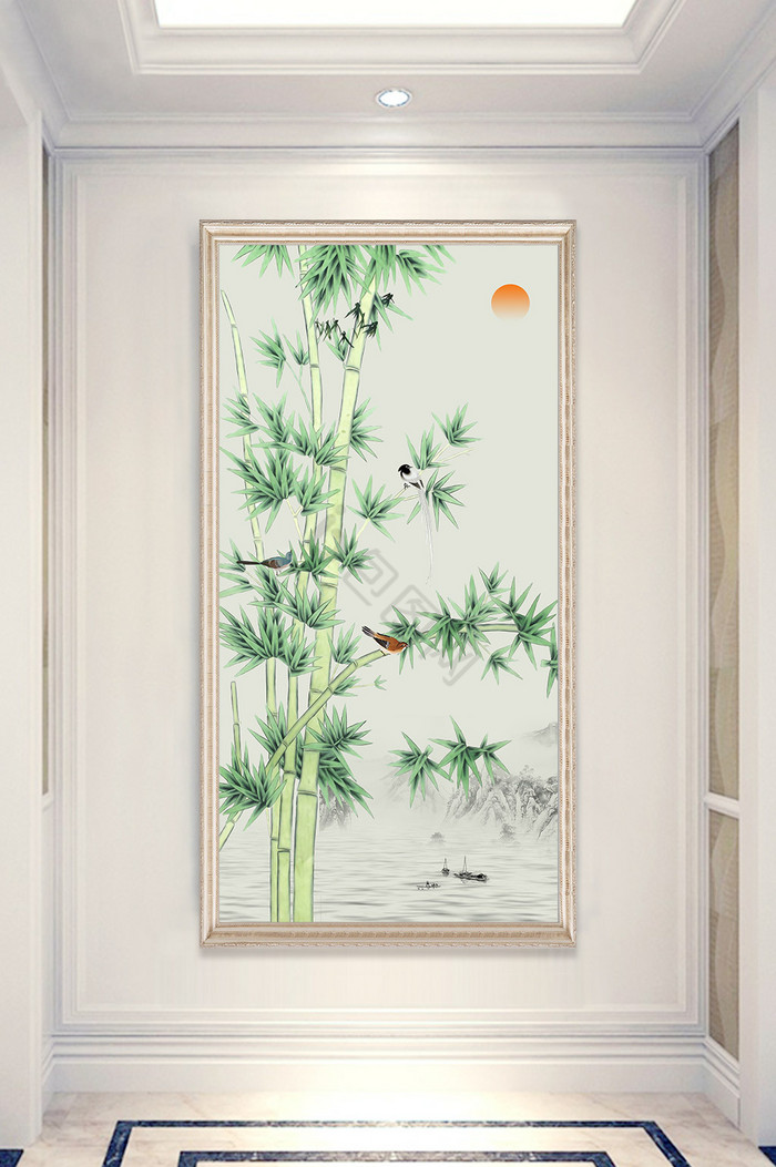 新中式花鸟竹子装饰画玄关设计图片
