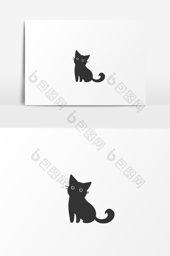 可爱黑色猫咪插画元素