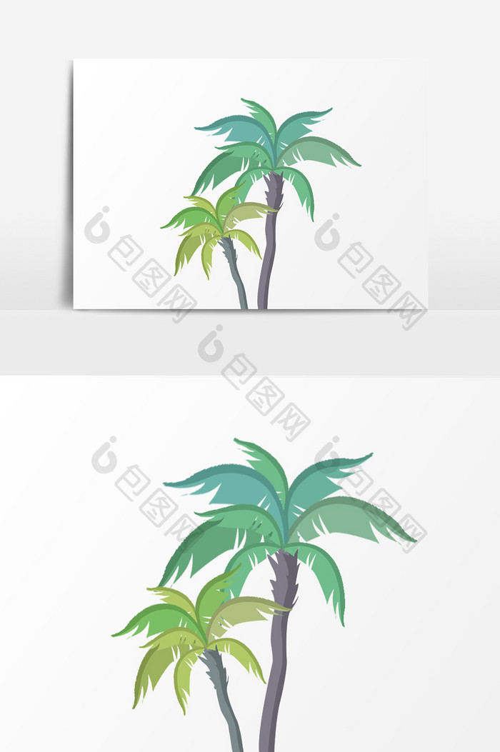 手绘水彩椰子树插画元素