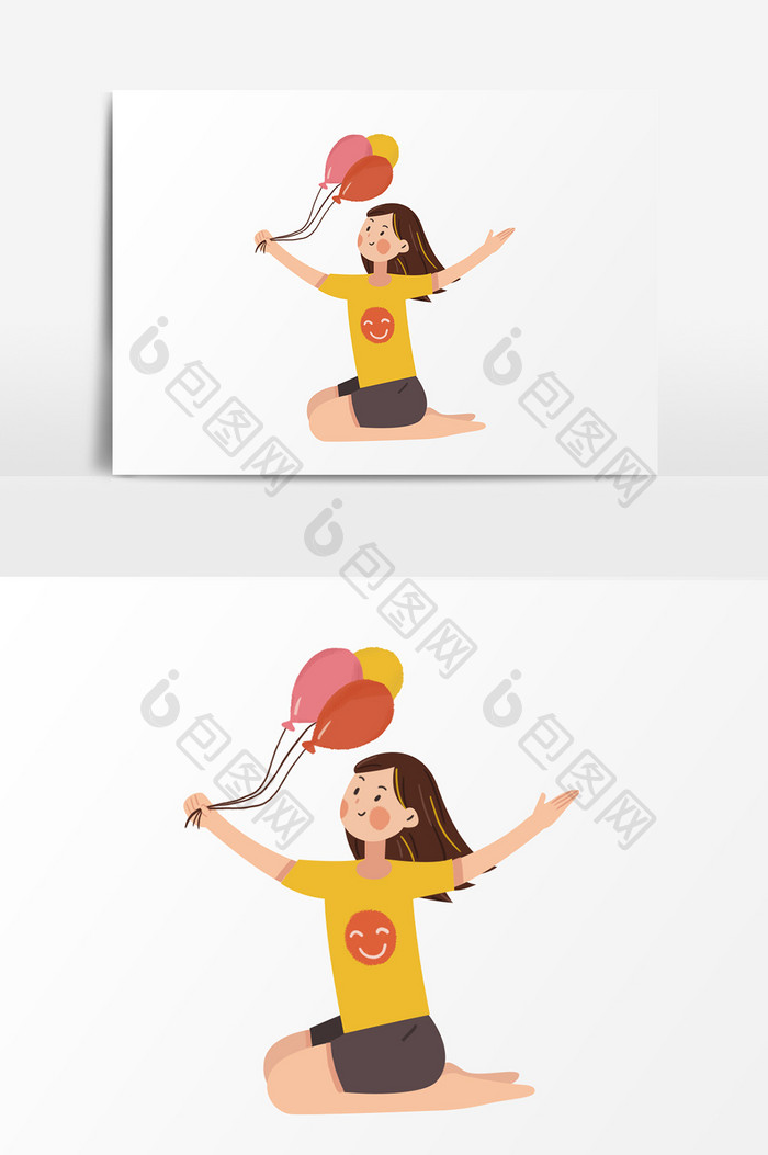 手拿气球女孩插画元素