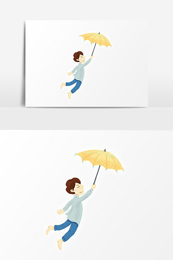 拿雨伞男孩插画元素图片