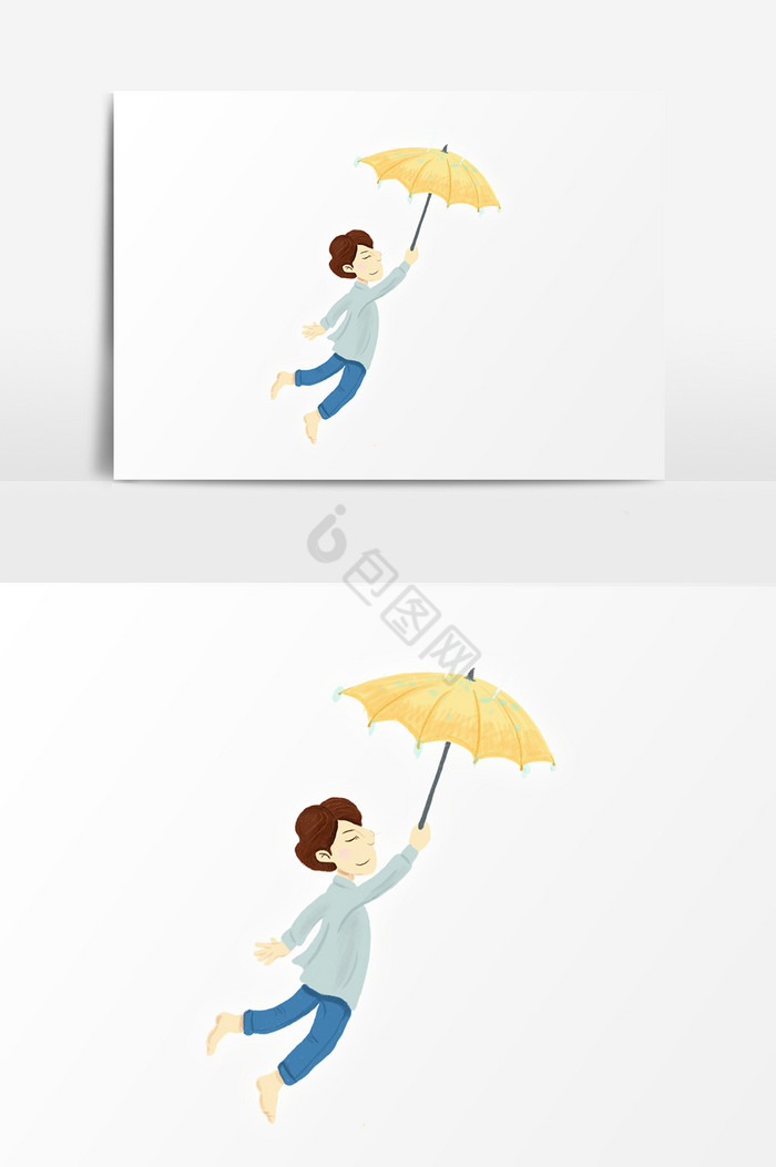 拿雨伞男孩插画图片