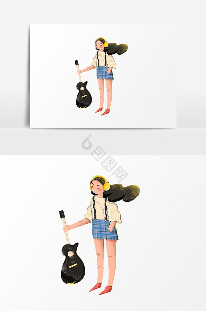 拿吉他女孩插画图片