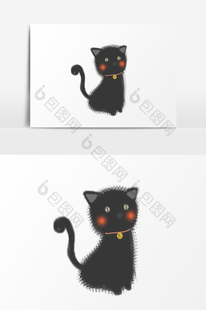 手绘卡通黑色猫咪插画元素