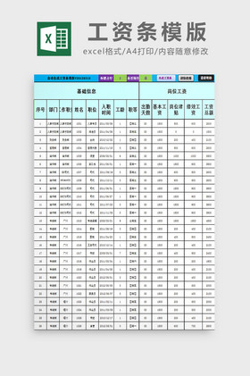 工資條模版excel模板