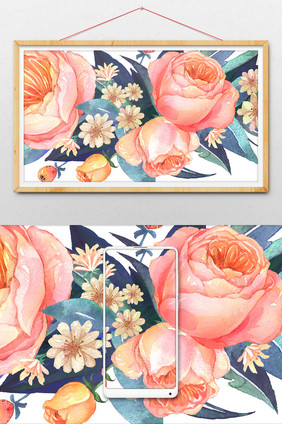 粉色花朵水彩手绘花朵背景素材