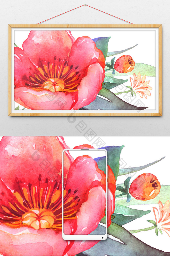 粉色花朵水彩手绘水彩背景素材