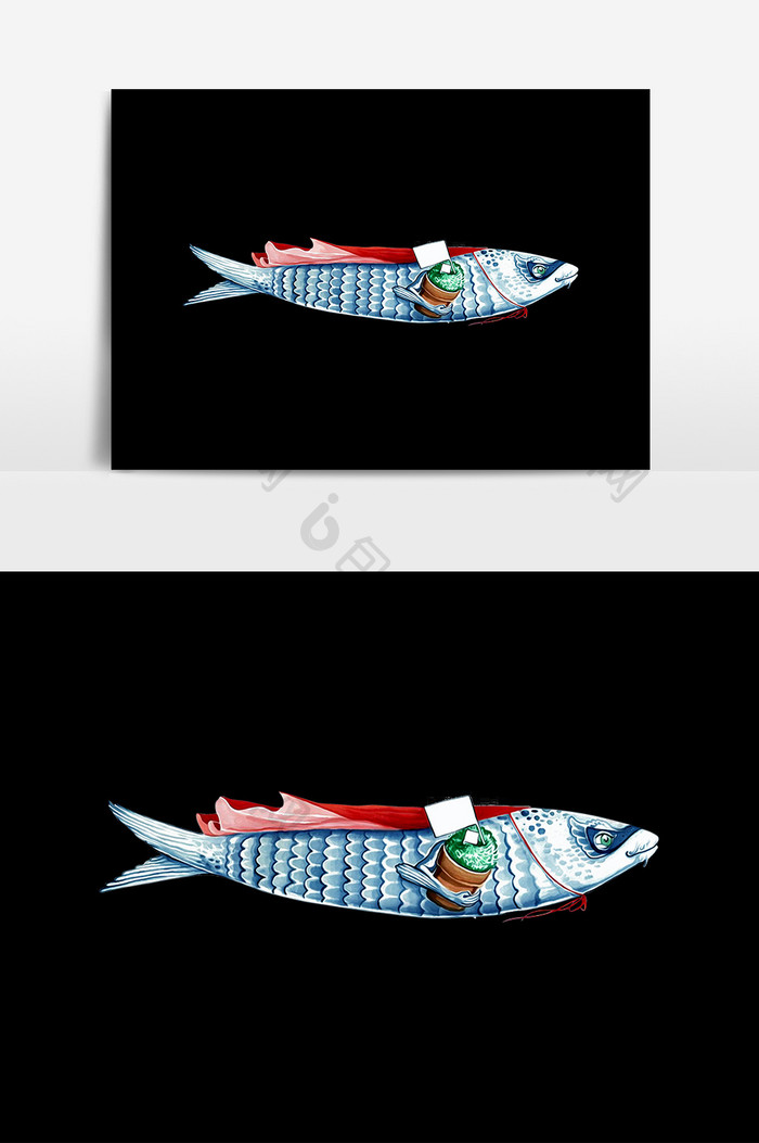 创意卡通美食鱼元素素材