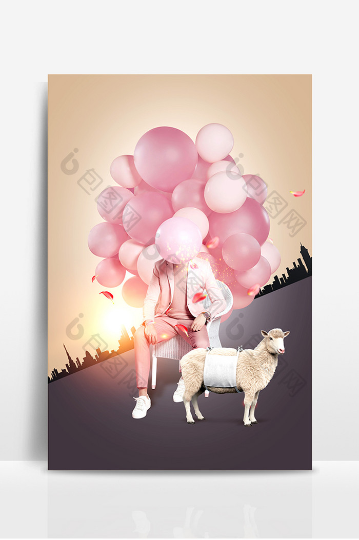 浪漫气球人物海报设计背景图
