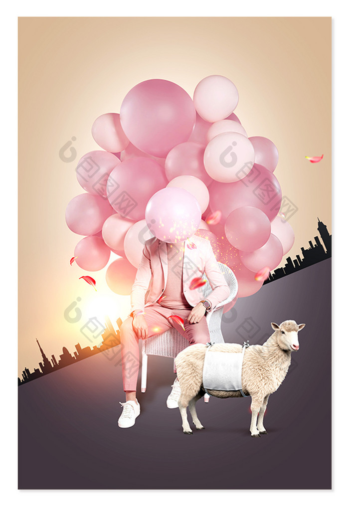 浪漫气球人物海报设计背景图