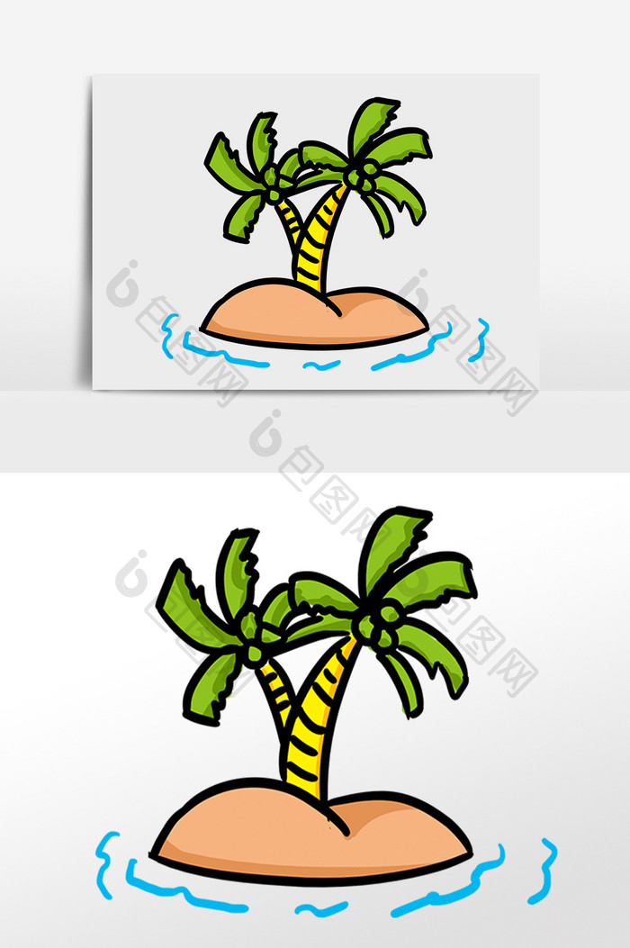 卡通可爱椰子树手绘元素插画