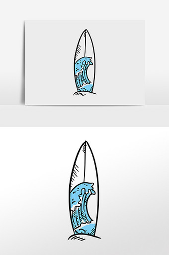卡通可爱冲浪板手绘元素插画图片