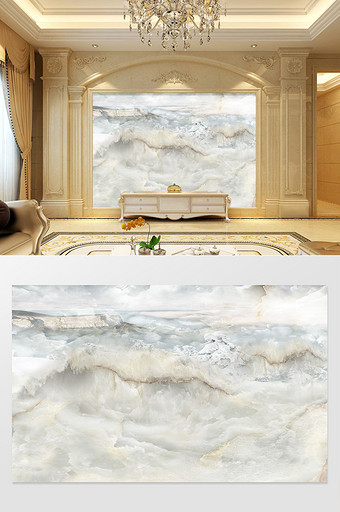 高清3D大理石纹山水花日出背景墙云海漫天图片
