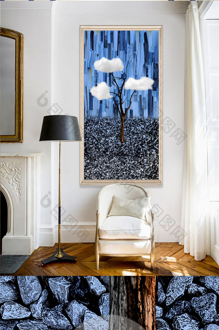 北欧现代玄关画创意棉花树玄关装饰画