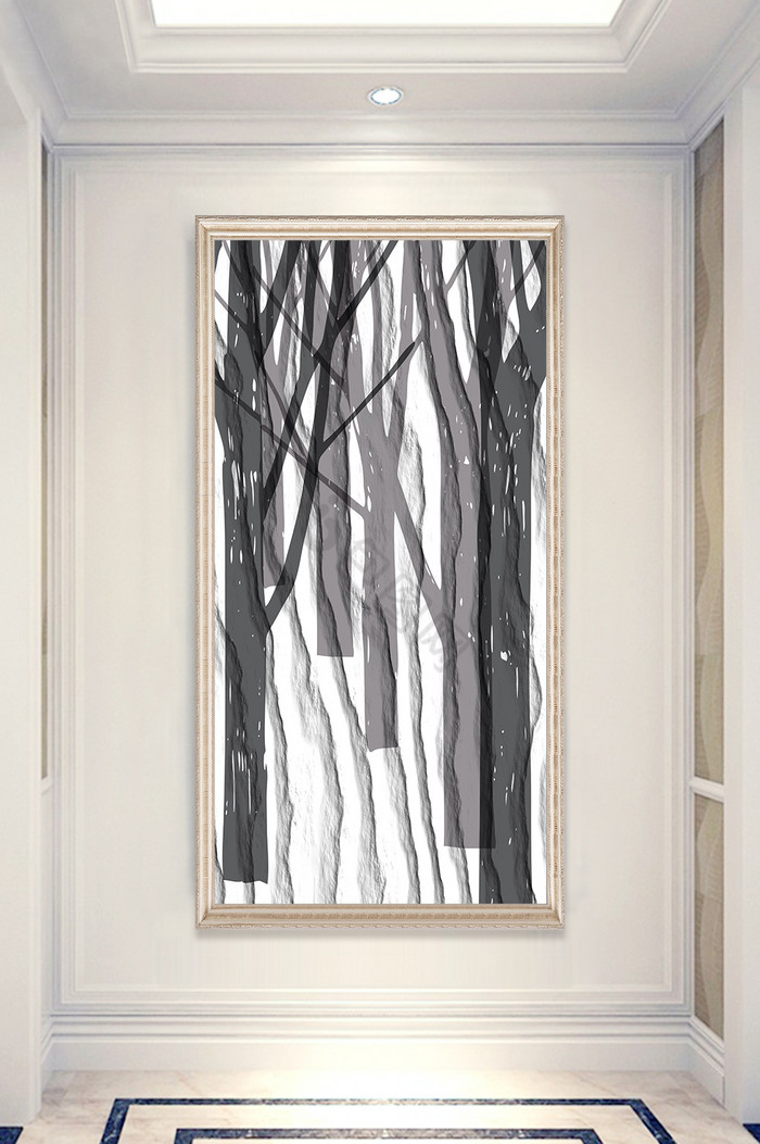 北欧现代玄关画树林玄关装饰画图片