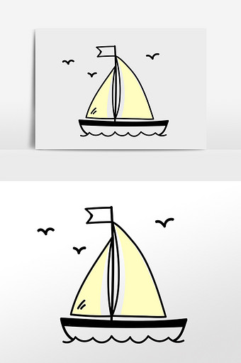 简笔画帆船手绘元素插画图片