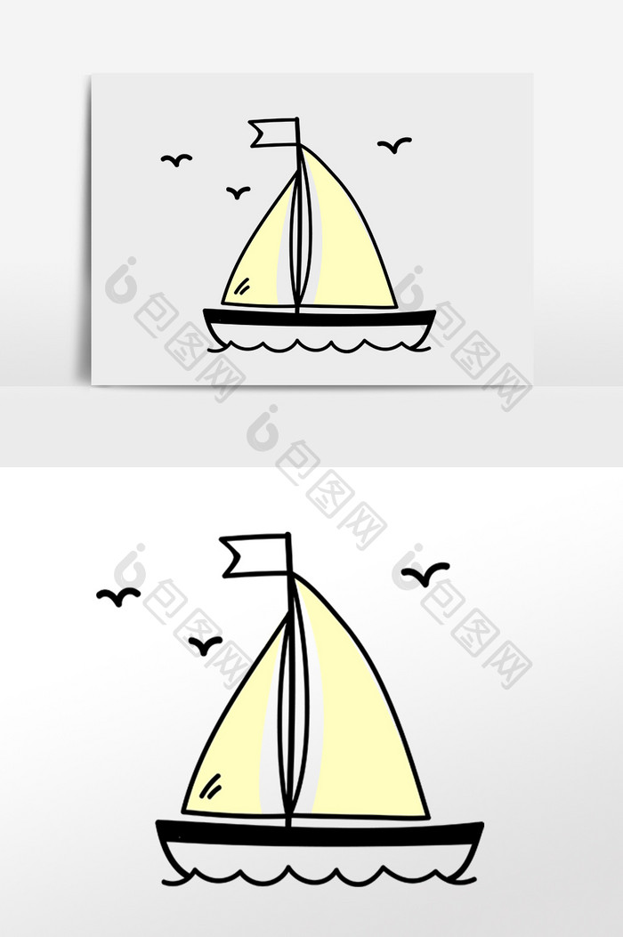 简笔画帆船手绘元素插画