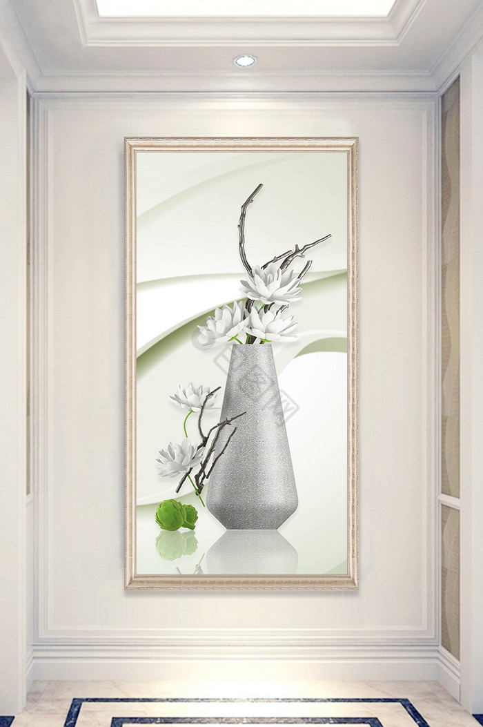 3D简约立体花瓶荷花玄关装饰画图片